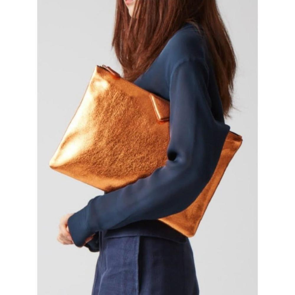 Metallic Large Clutch Bag In Orange - Picture 2 of 7